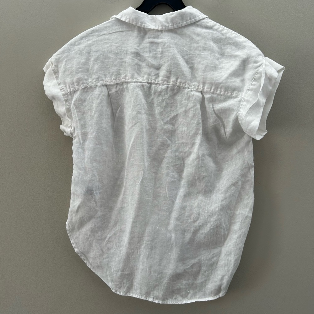 GAP Crisp White Linen Breezy V-Neck Relaxed Fit XS/S Curved Hem Blouse - Picture 3 of 3